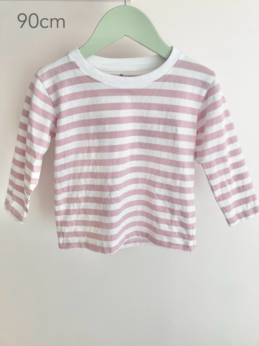 🪴5/$30 Muji 90cm 18-24 Months Toddler Pink Stripes Long Sleeve Top Fall Japan